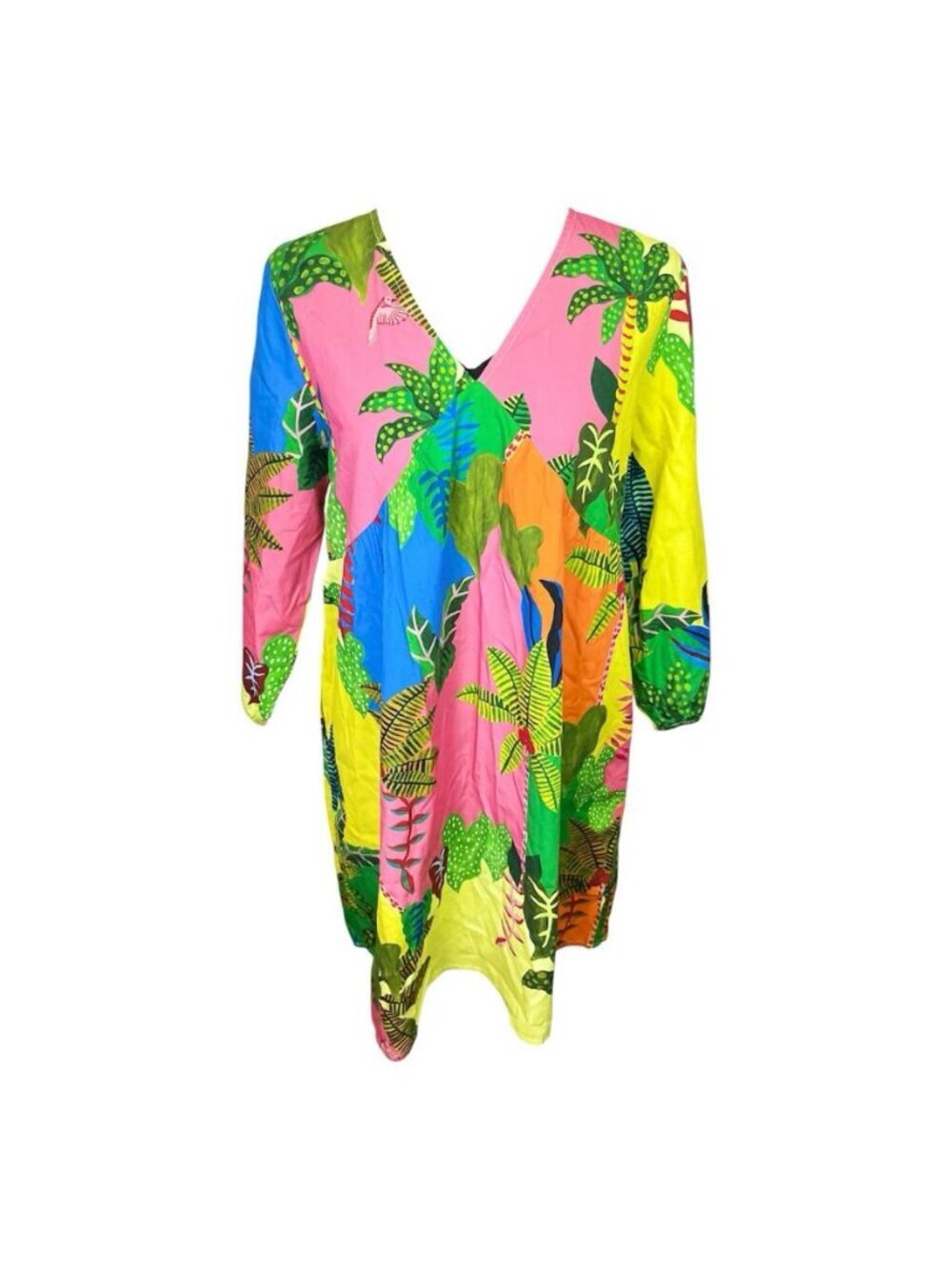 Maude Vivante Kristy Mini Dress Sz XS Tropical Patchwork Colorblock Cotton Pocke